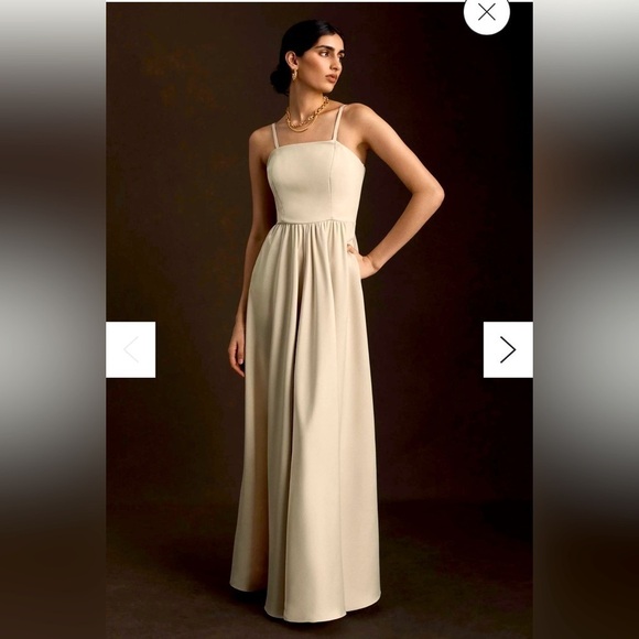 Anthropologie BHLDN Elsie Straight-Neck Satin A-Line Gown - Picture 2 of 16
